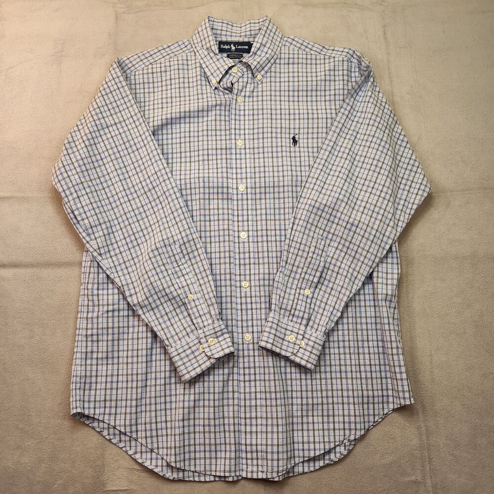 Ralph Lauren Yarmouth Shirt Men's 15.5 32/33 Blue Plaid Long Sleeve‎ Button Down